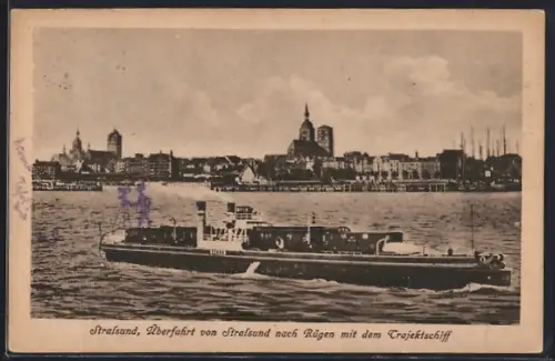 AK Stralsund, Überfahrt nach Rügen mit dem Trajektschiff