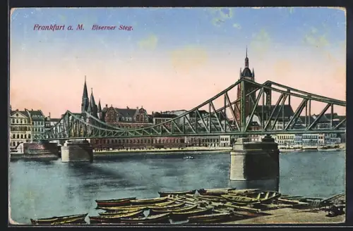 AK Alt-Frankfurt, Eiserner Steg, Mainufer, Boote