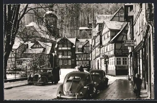 AK Bad Sooden-Allendorf, Am Rhenanus-Platz, Fachwerkhäuser, Drogerie, Hotel Ratskeller
