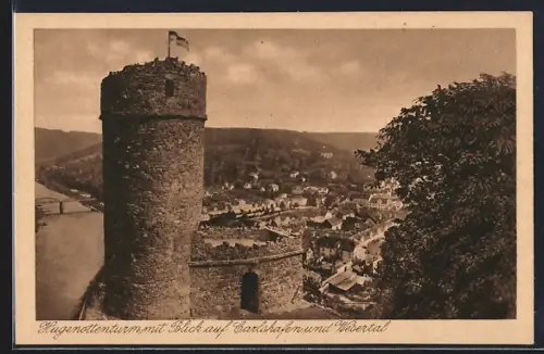 AK Carlshafen a. d. Weser, Hugenottenturm, Stadthafen, Wesertal