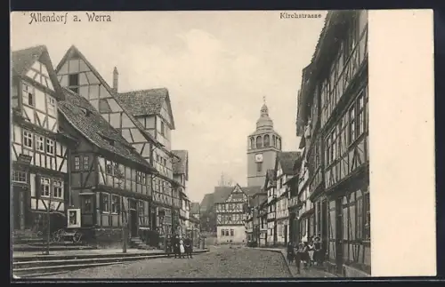 AK Allendorf a. Werra, Kirchstrasse, Fachwerkhäuser, Kirche