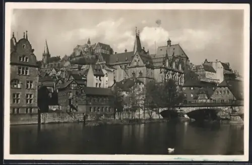 AK Marburg an der Lahn, Blick vom Troje-Damm auf Universität und Schloss