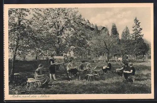 AK Bad Homburg v. d. Höhe /Dornholzhausen, Töchterheim Elim, Malen nach der Natur