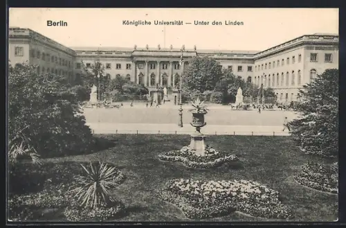 AK Berlin, Königliche Universität, Unter den Linden, Gartenansicht