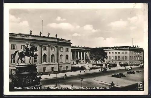 AK Berlin, Unter den Linden, Denkmal Friedrichs des Grossen, Universität