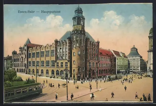 AK Essen-Ruhr, Hauptpostamt, Strassenbahn
