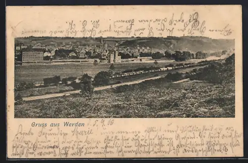 AK Werden, Panoramaansicht der Stadt und Umgebung