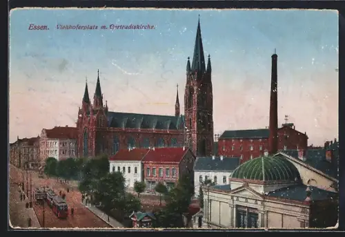 AK Essen, Viehhoferplatz, Gertrudiskirche