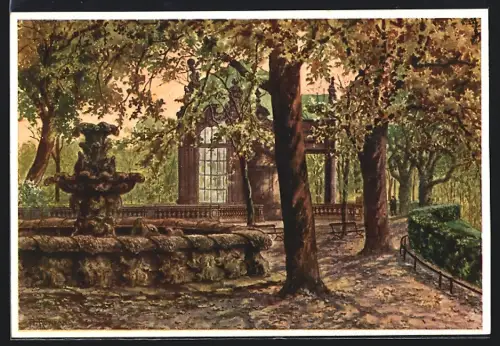 AK Dresden, Zwinger, Zwingerwall mit Brunnen