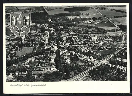AK Ahrensburg /Holst., Gesamtansicht und Wappen