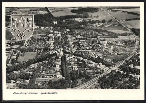 AK Ahrensburg /Holstein, Totalansicht und Wappen