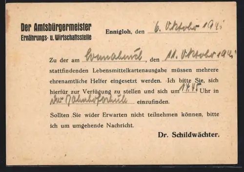 AK Ennigloh, Amtsbürgermeister Ernährungs- u. Wirtschaftsstelle, Teilnahme Lebensmittelkartenausgabe