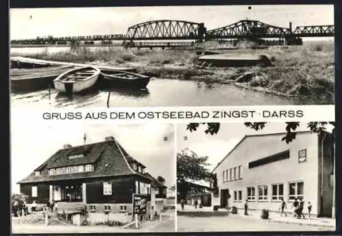 AK Zingst /Darss, FDGB-Erholungsheim Nordlicht, Meinigenbrücke und Kurhaus