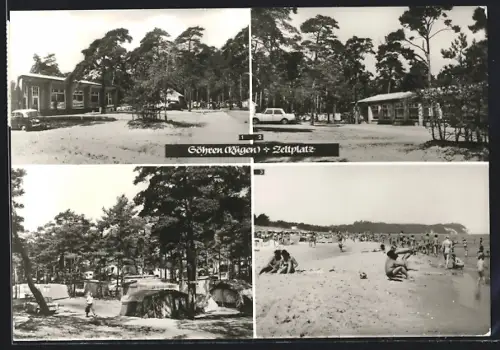 AK Göhren /Rügen, Gasthaus Zur Düne, Kaufhalle, Strand am Zeltplatz