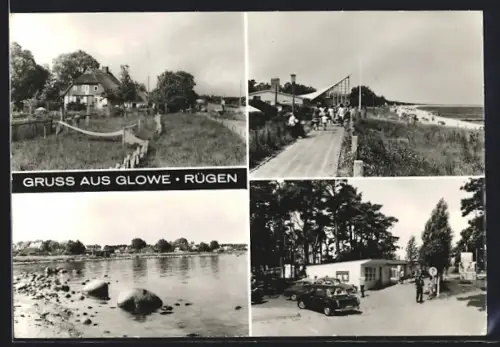 AK Glowe /Rügen, Strandpartie und Eingang zum Zeltplatz