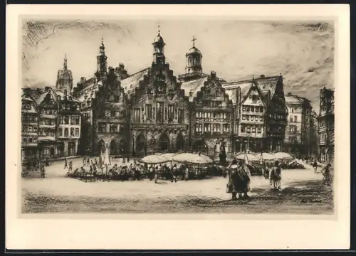 AK Alt-Frankfurt, XI. Deutsches Sängerbundesfest 1932, Partie am Römer
