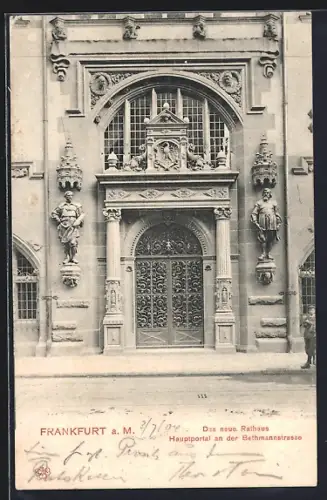 AK Frankfurt a. M., Neues Rathaus, Hauptportal an der Bethmannstrasse