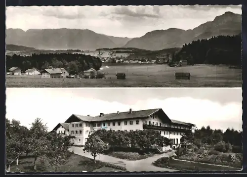 AK Teisendorf /Obb., Moor- und Kneippkurheim Holzhausen, Bes. Fam. Seidl, Ortsansicht mit Bergpanorama