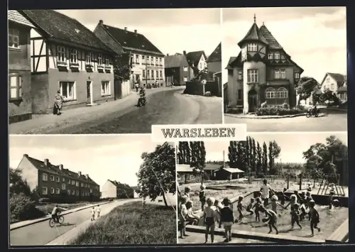AK Ausleben-Warsleben, Friedensstrasse, Neubauten und Kindergarten