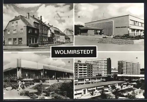 AK Wolmirstedt, HO-Gaststätte Kristall, Kulturhaus Ernst Thälmann, August Bebel-Strasse, Blick zur Julius Bremer-Strasse