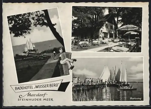 AK Mardorf /Steinhuder Meer, Hotel Weisser Berg, Inh., M. G. Rinne, Segelboote am Bootssteg