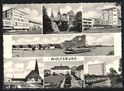 AK Wolfsburg, Porschestrasse, Schloss, VW-Werk