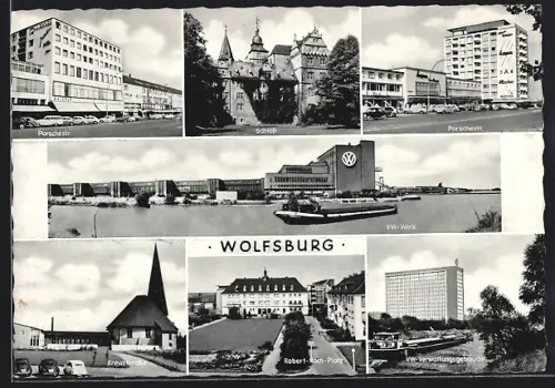 AK Wolfsburg, Porschestrasse, Schloss, VW-Werk