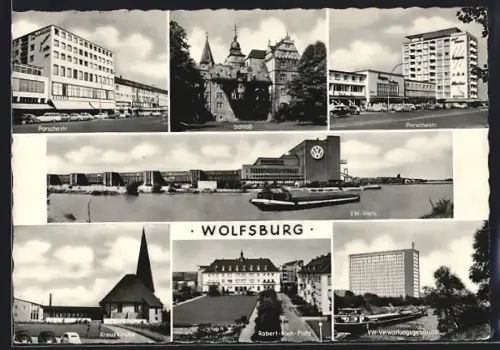 AK Wolfsburg, Porschestrasse, Schloss, VW-Werk
