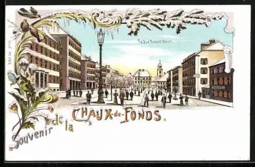 Winter-Lithographie Chaux-de-Fonds, La Rue Leopold Robert