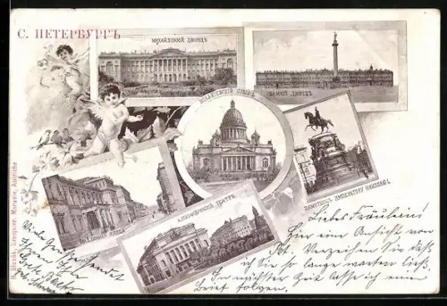 AK St. Petersburg, Winterpalast, Denkmal Zar Nikolaus I., Alexandrinski-Theater