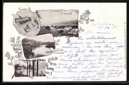 AK Le Sentier, Flusspartie im Ort, Durchblick zum Ort