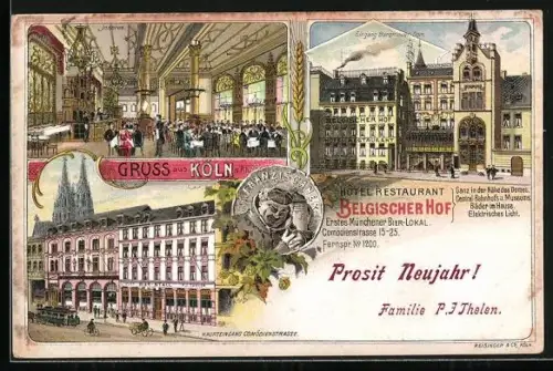 Lithographie Köln, Hotel-Restaurant Belgischer Hof, Comödienstrasse 15-25