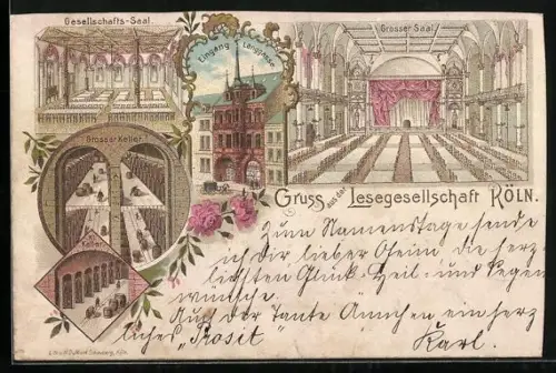 Lithographie Köln, Eingang zur Lesegesellschaft in der Langgasse, Grosser Keller