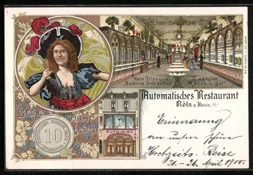 Lithographie Köln a. Rhein, Automatisches Restaurant, Bediene dich selbst