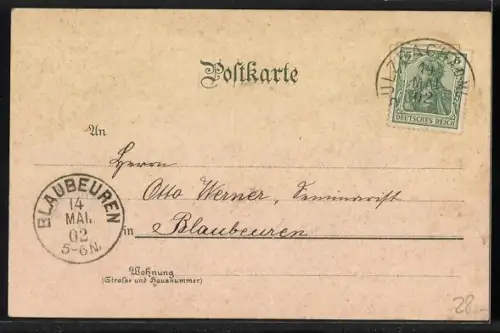 Lithographie Grab, Gasthaus zur Krone, Rathaus, Kirche