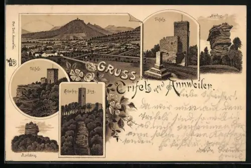 Lithographie Annweiler, Trifels, Scharfenberg, Aselstein