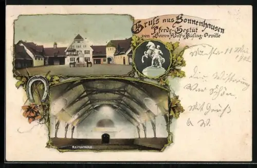 AK Glonn, Pferdegestüt Gut Sonnenhausen von Baron Adolf v. Büsing-Orville, Reitschule