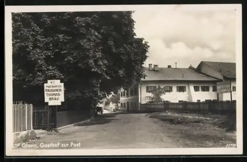 AK Glonn, Gasthof zur Post, Garten, Paulaner Thomas Bräu
