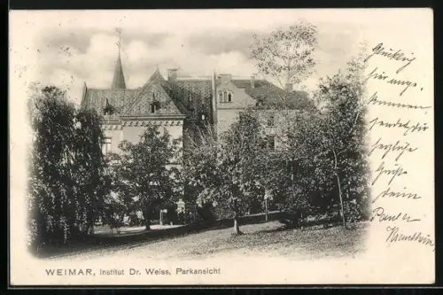 AK Weimar / Thüringen, Institut Dr. Weiss vom Park aus