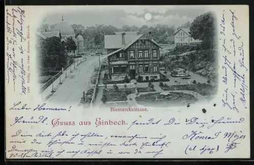 Mondschein-AK Einbeck, Bismarckstrasse im Vollmondlicht