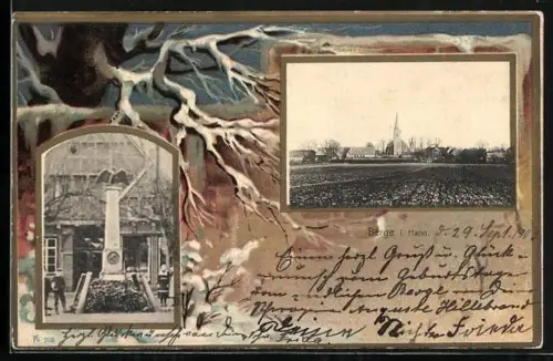 AK Berge i. Hann., Denkmal, Ortsansicht mit Kirche