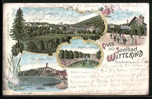 AK Halle /Saale, Gasthof Soolbad Wittekind, Burg Giebichenstein, Kurhaus Garten, Trinkhalle
