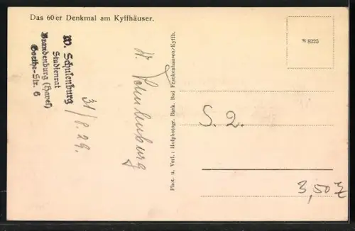 AK Kyffhäuser, Das 60er Denkmal, Weissenburg