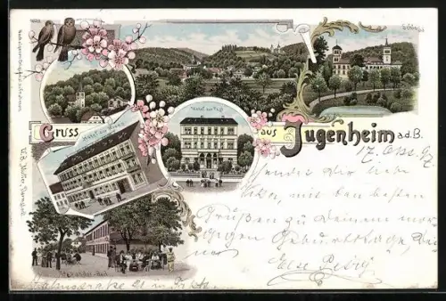 AK Jugenheim a. d. B., Hotel zur Post, Hotel zur Krone, Alexander-Bad, Schloss