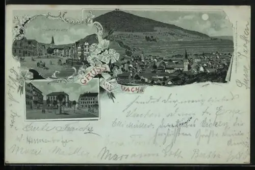 Mondschein-Lithographie Vacha, Marktplatz, Ortsansicht im Vollmondlicht
