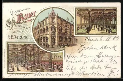 Lithographie Köln, Cafe Bauer in der Hohestrasse 69-71