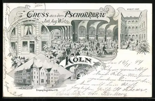 Lithographie Köln, Restaurant Pschorrbräu, Inh. Aug. Wirtz, Kneip-Hof