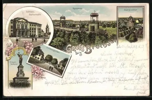 Lithographie Bruchsal, Damainsthor, Krieger Denkmal, Reserve