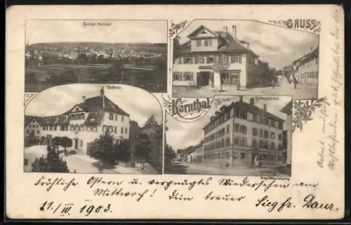 AK Kornthal / Württ., Gasthaus, Knabenpensionat und Strassenpartie