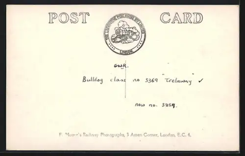 Foto-AK Englische Eisenbahn, Lokomotive No. 3369 Trelawny der GWR